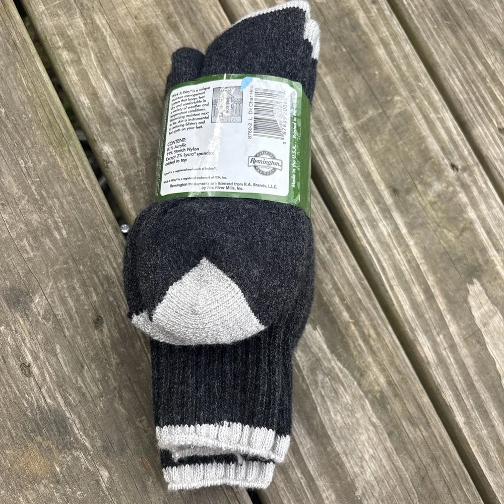 Vintage 2 Pair Socks Remington Upland Heather Charcoal L Made in USA 90's NWT